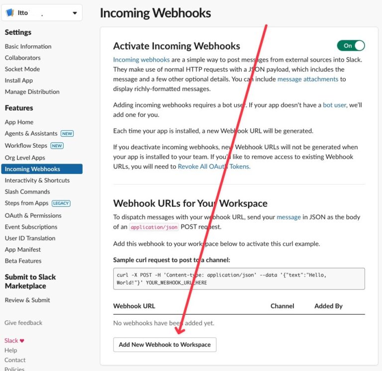 Slack's Add New Webhook