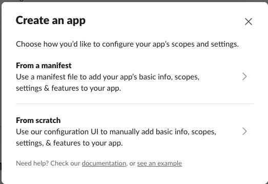 Slack Screenshot showing where From Scratch option is
